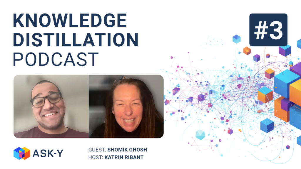 Knowledge Distillation Podcast episode 3 cover featuring host Katrin Ribant and venture capitalist Shomik Ghosh discussing AI hype cycles, venture capital perspectives, and human skills that AI will not replace.