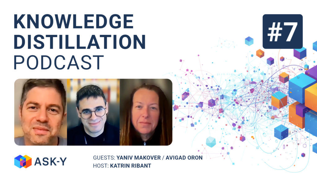 Knowledge Distillation Podcast episode 7 cover featuring host Katrin Ribant with guests Yaniv Makover and Avigad Oron discussing enterprise AI, context management, and security challenges in AI systems.