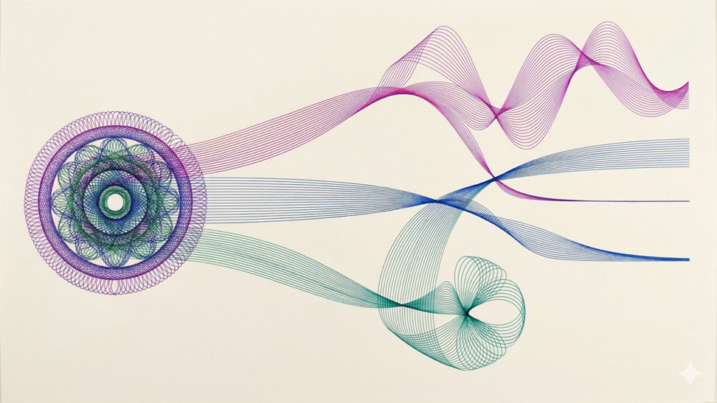Abstract waves and circular patterns representing AI agents and data analysis in digital analytics.